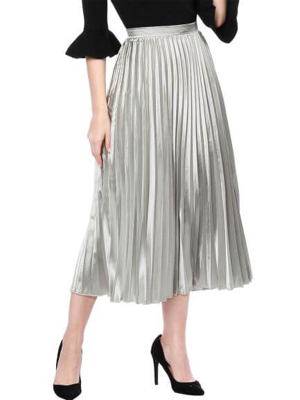 metallic silver pleated skirt