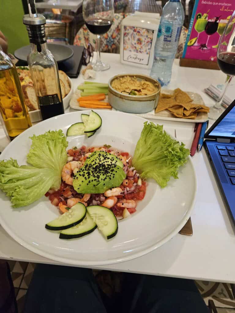 Ceviche dish with cucumber, avocado and lettuce in restaurant, Casa Maya by Le Makech, in Merida, Mexico