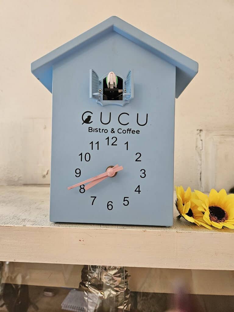 Cuckoo clock at CuCu Coffee Cafe in Merida Mexico