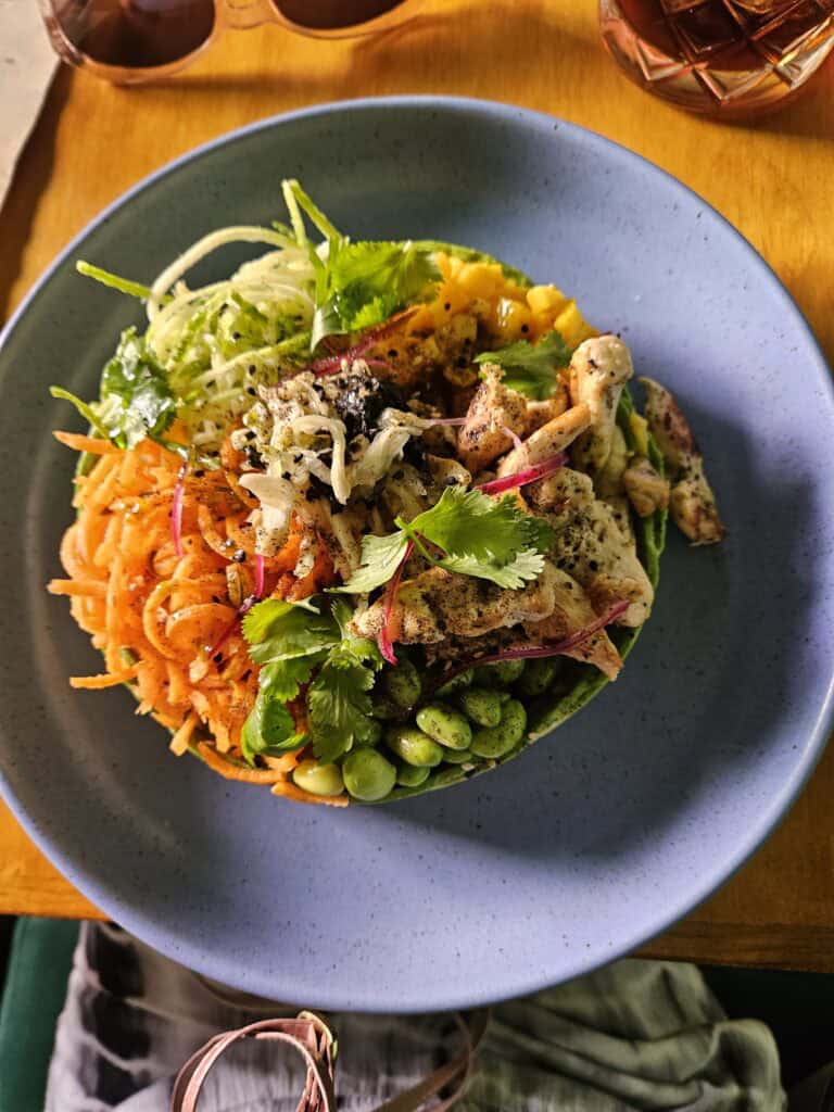 Vegetarian tower on rice at a restaurant in Merida, Mexico