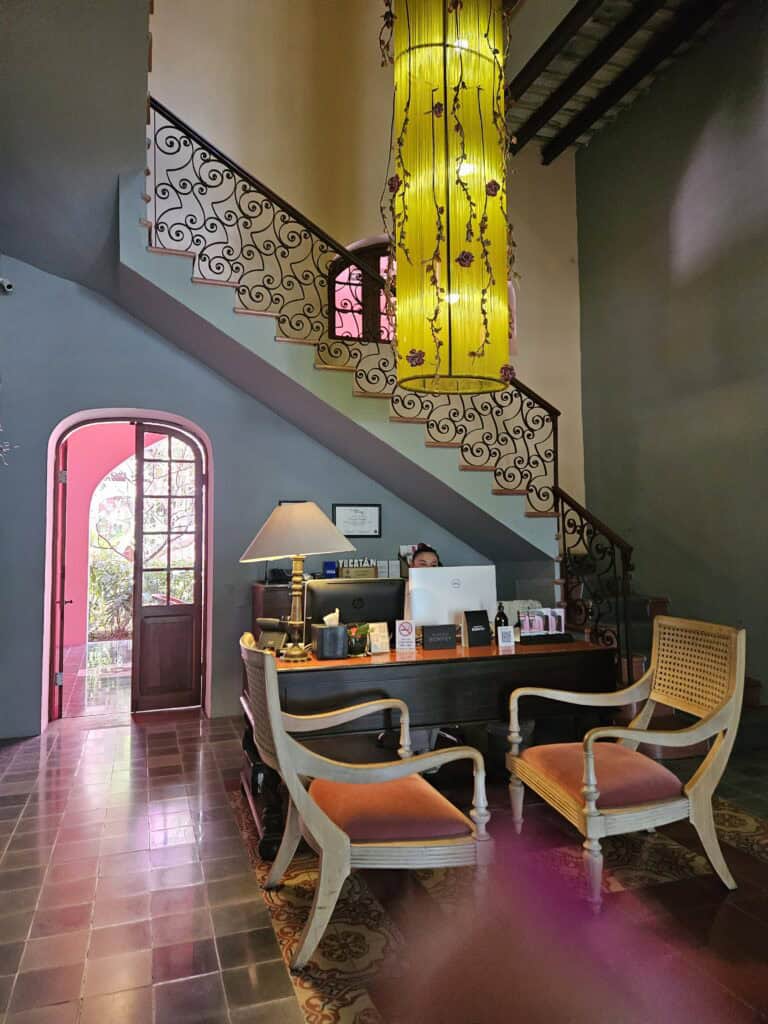Reception desk in the Roses Xocolate Boutique Hotel in Merida, Mexico