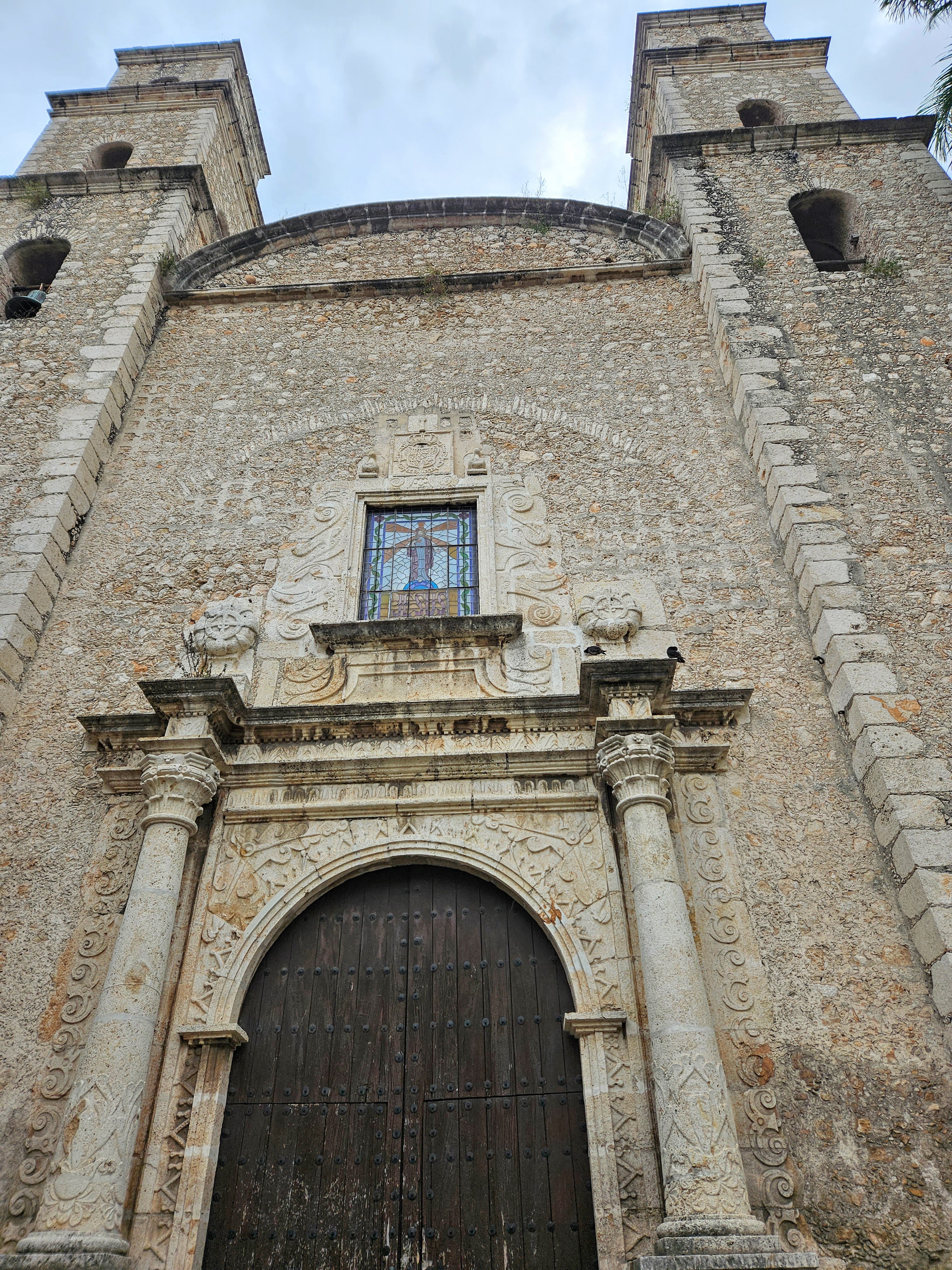 Facade of the Catedral de San Ildefonso in Merida Mexico