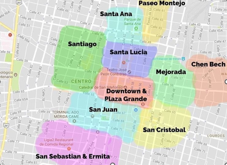 Map of Merida Mexico neighborhoods
