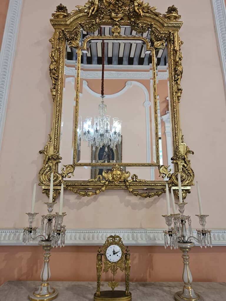 Giant gold mirror in Museo Casa Montejo in Merida Mexico