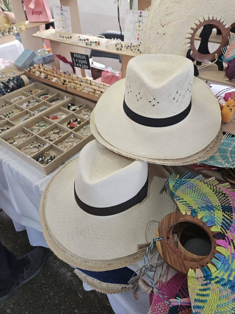 Hats displayed at a booth on Sunday along the Paseo de Montejo in Merida Mexico