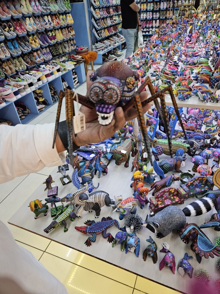 A display of alebrije with a gial spider one in Oaxaca Mexico