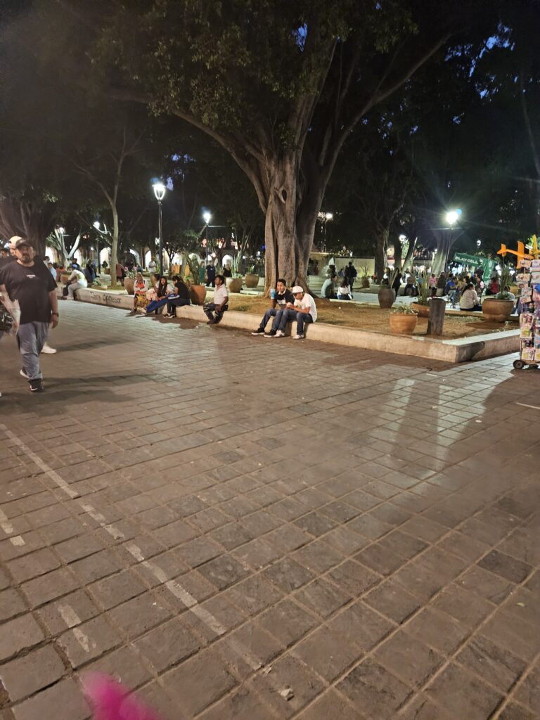 Night scene at the Zocalo in Oaxaca Mexico