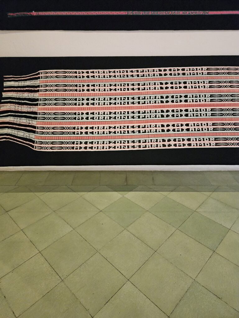 Woven piece of cloth displayed in the Textile Museum in Oaxaca Mexico