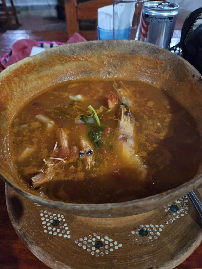 Bowl of piping hot Caldo de Piedra or stone soup