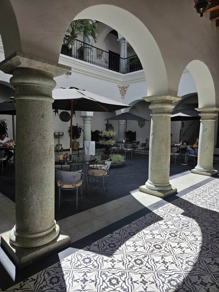 Interior courtyard of La Petrona restaurant in Oaxaca Mexico