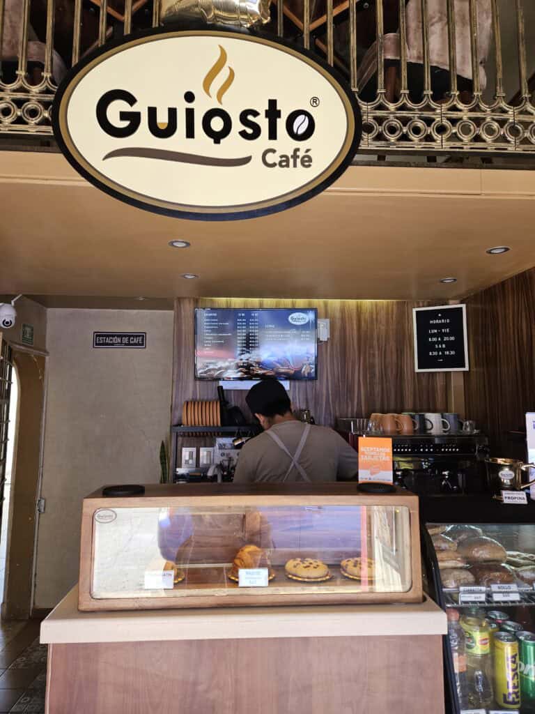 View into the interior of Guiosto cafe in Oaxaca Mexico