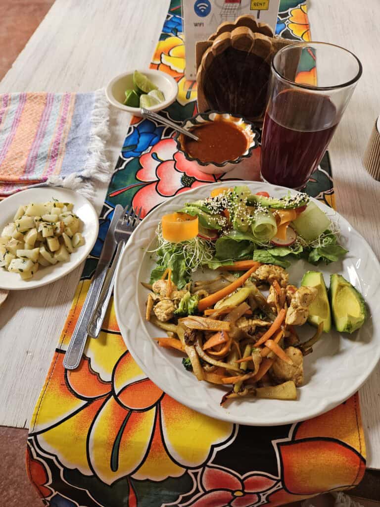 Meal at Restaurant Arugula several courses including soup and juice