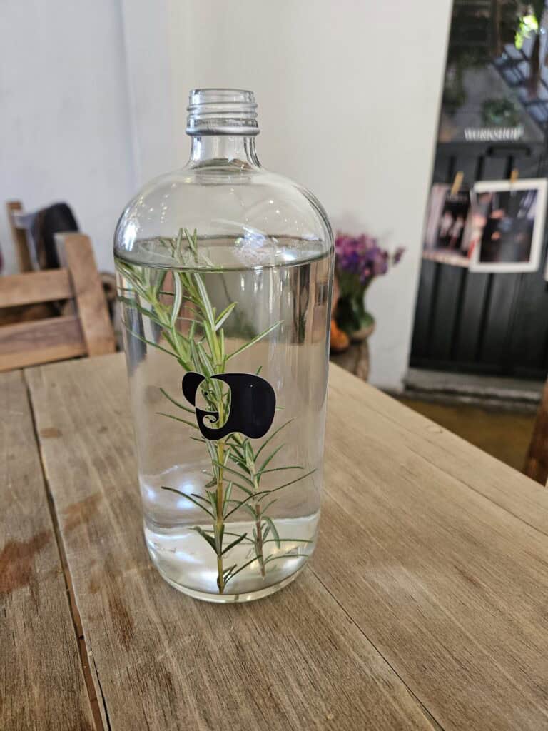 Large bottle of rosemary infused water