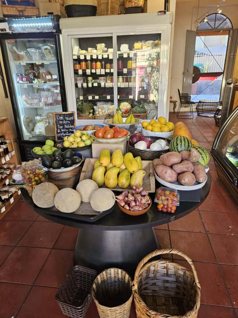 Display or fruits and vegetables in an organic grocery store