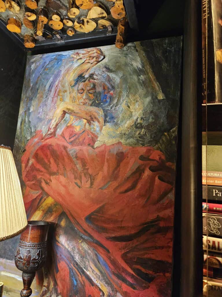 Artwork of a Flamenco dancer in the bar at El Olive in Oaxaca Mexico