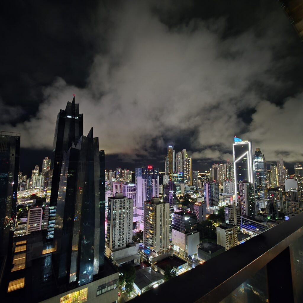 Nighttime Skyline view of Panama City, Panama.