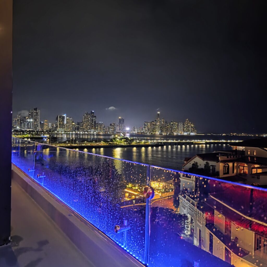 Night time view of Panama City from Sama Rooftop Bar in Casco Viejo Panama