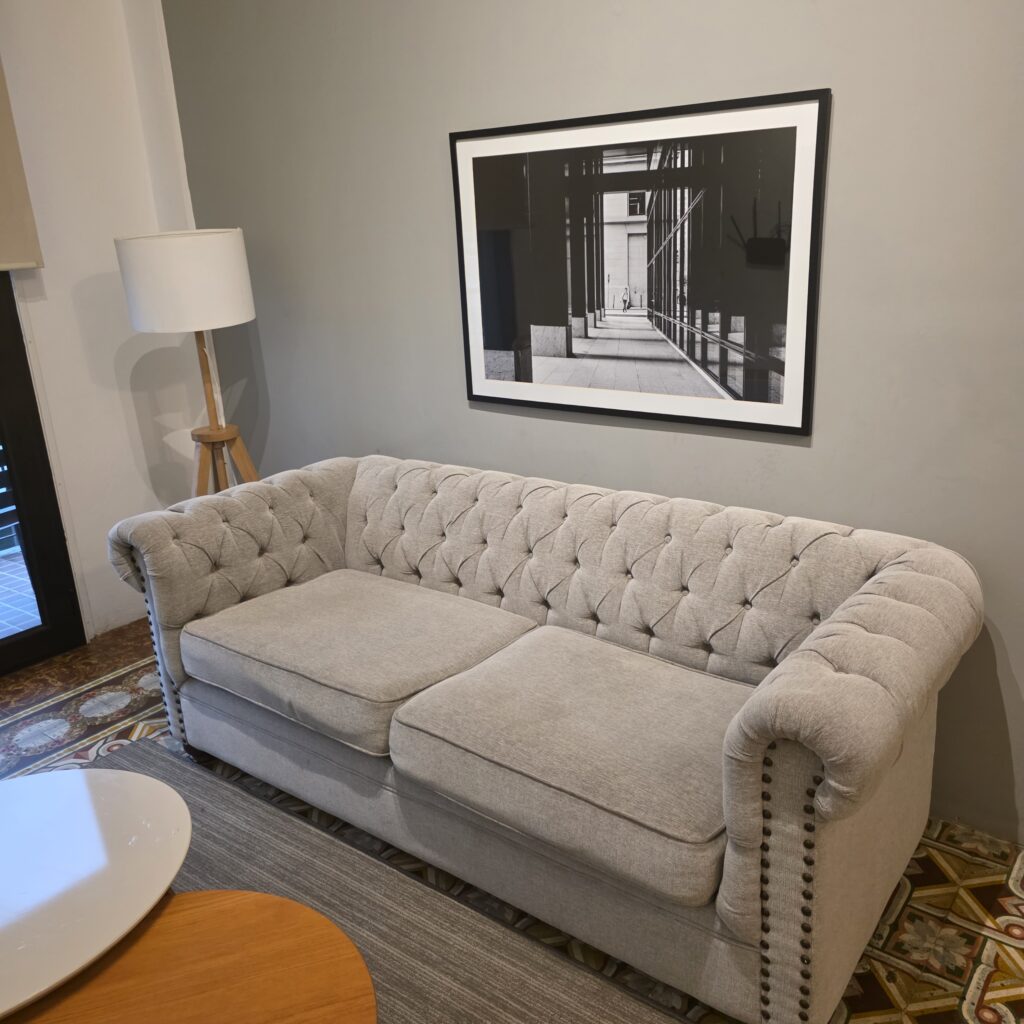 Cream tufted sofa in Donovan Hotel in Casco Viejo Panama