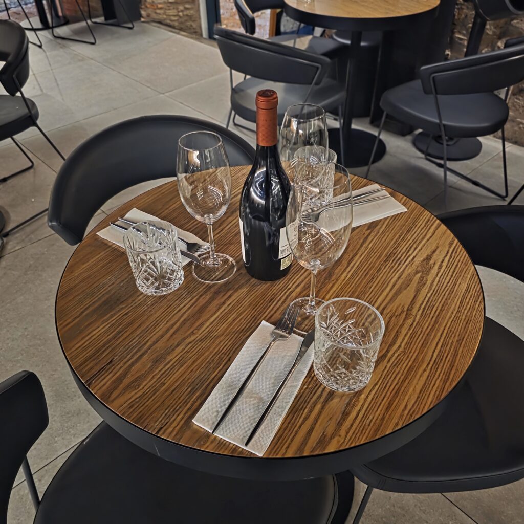 Table set for two at Corcho Wine bar in Casco Viejo Panama