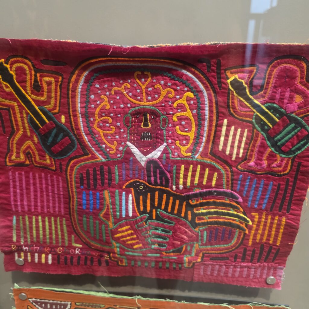 A beautiful, colorful Mola displayed in the Mola Museum in Casco Viejo Panama