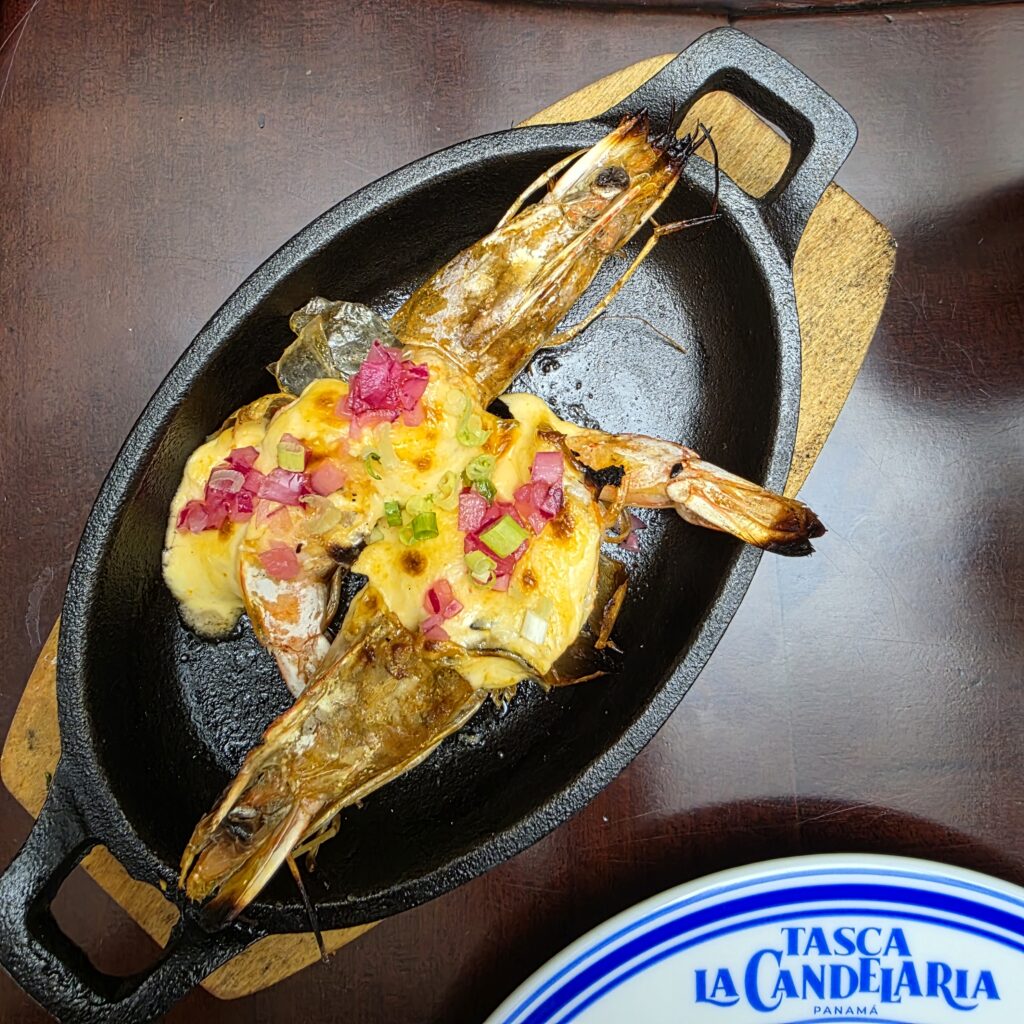 Shrimp tapa dish at Tasca La Candelaria restaurant in Casco Viejo Panama