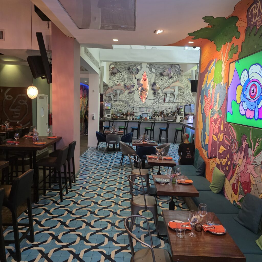 Dining area inside Tantalo Rooftop Bar in Casco Viejo Panama