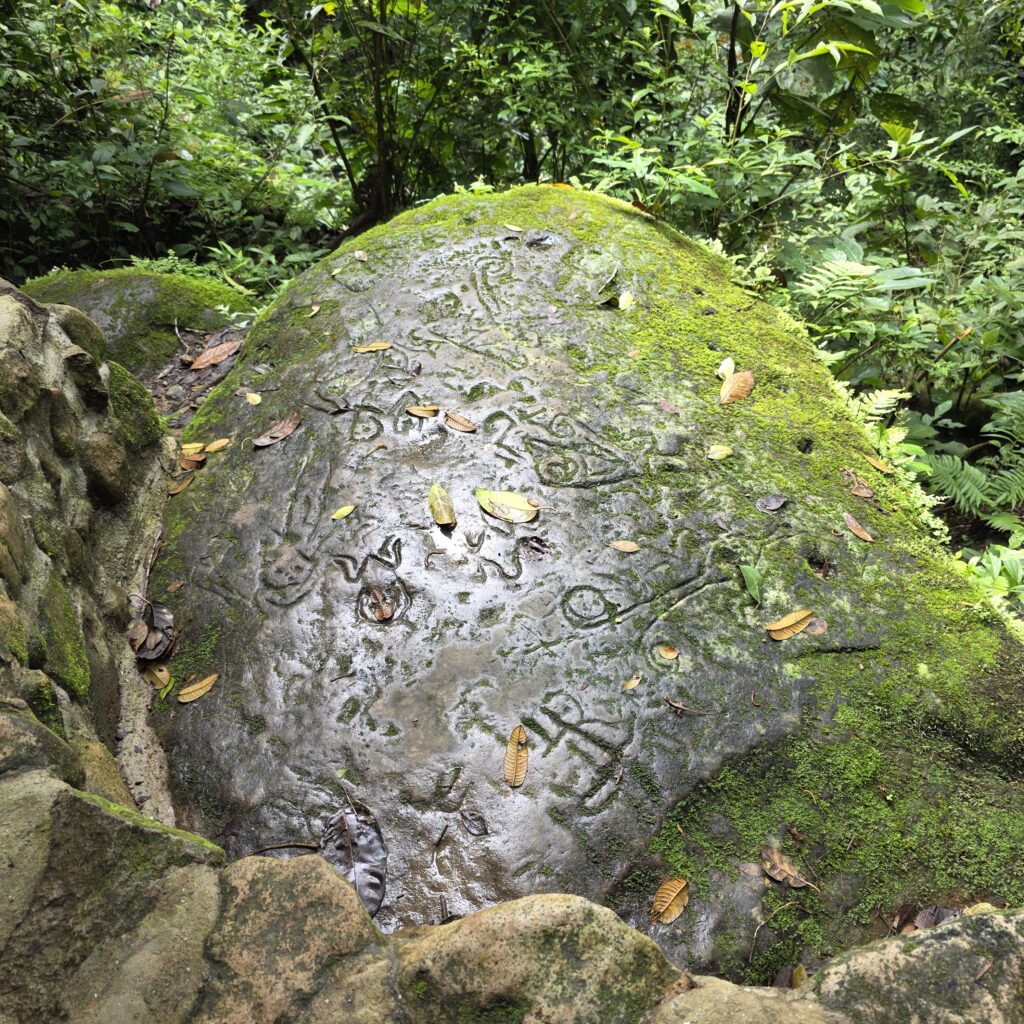 A rock with hiergylphics along a trail in Panama