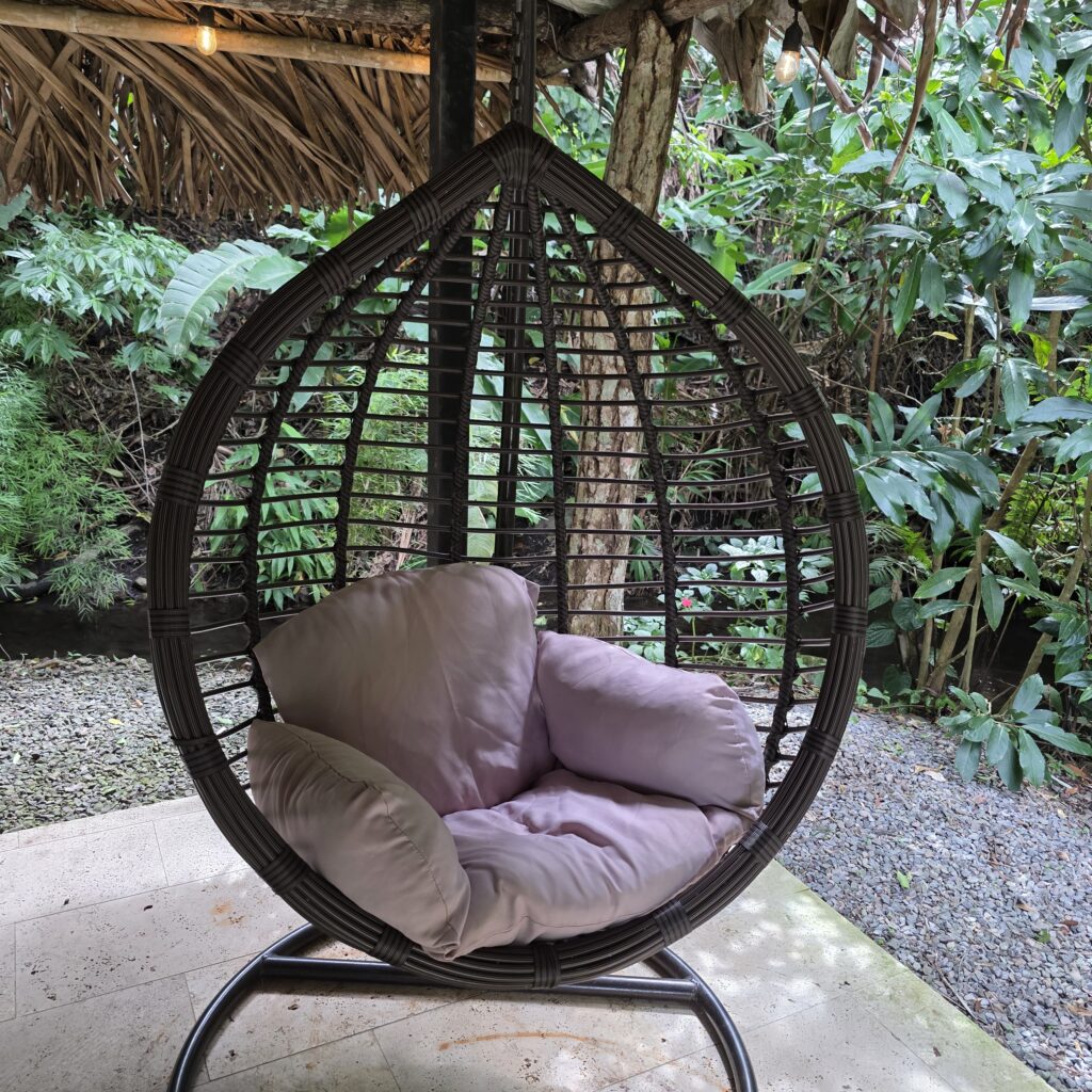 Cozy swing chairs in the garden of The Haven Hotel and Spa in Boquete, Panama